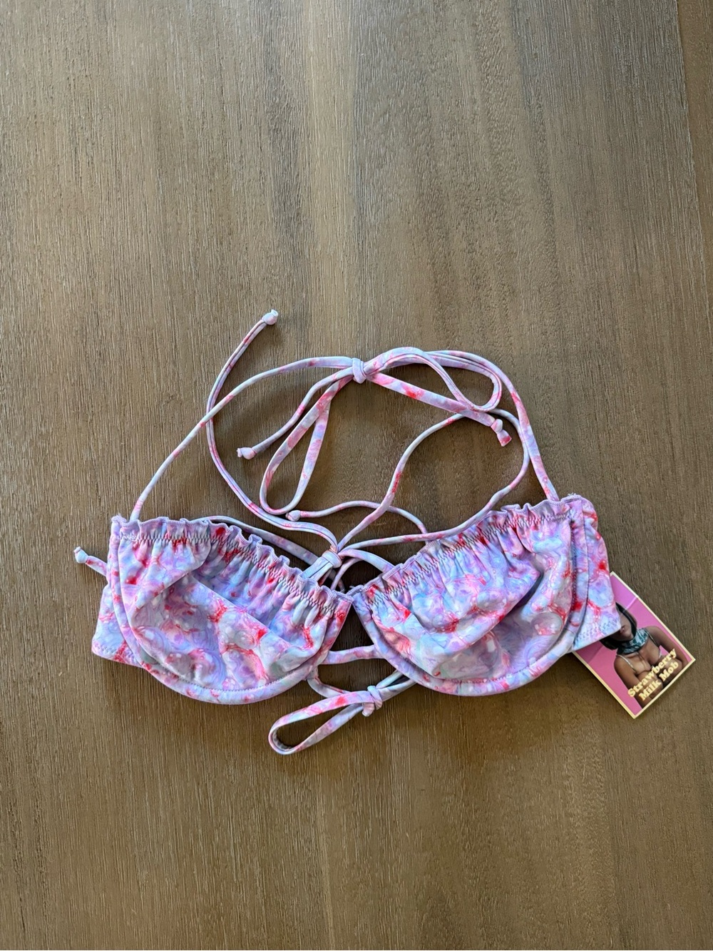NWT Strawberry Milk Mob Rainbow Fish Purple Pink Adjustable Bikini Top Large